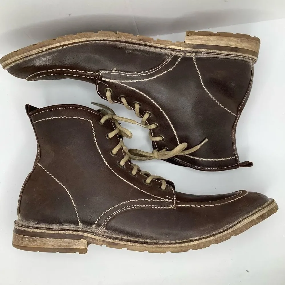 Mark Nason High Hill Brown Leather Lace Up Men's Ankle BootsSz 11.5 Academia